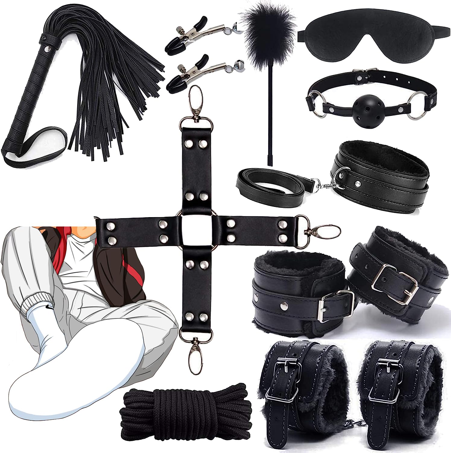 Set Di Allenamento Yoga Multifunzionale in Pelle Nera, Accessori Per Fitness E Attrezzature Sportive Per Migliorare L'allenamento Muscolare Multidimensionale - K8