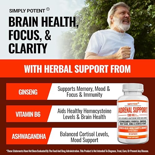 Miniatura 5 de Suplementos de apoyo suprarrenal – 90 cápsulas, suplemento de fatiga suprarrenal con adaptógenos – Ashwagandha Rhodiola Ginseng para la salud y la