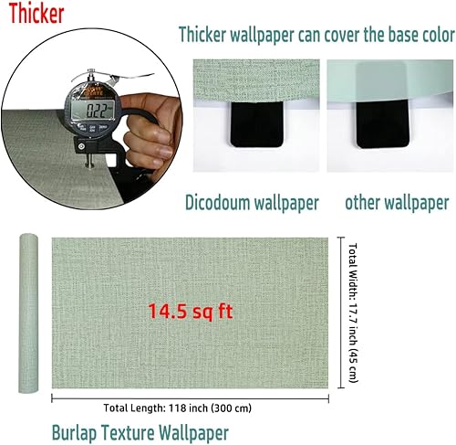 Miniatura 4 de Papel de contacto verde para despegar y pegar papel tapiz autoadhesivo textura de arpillera extraíble cubierta moderna de decoración de pared para