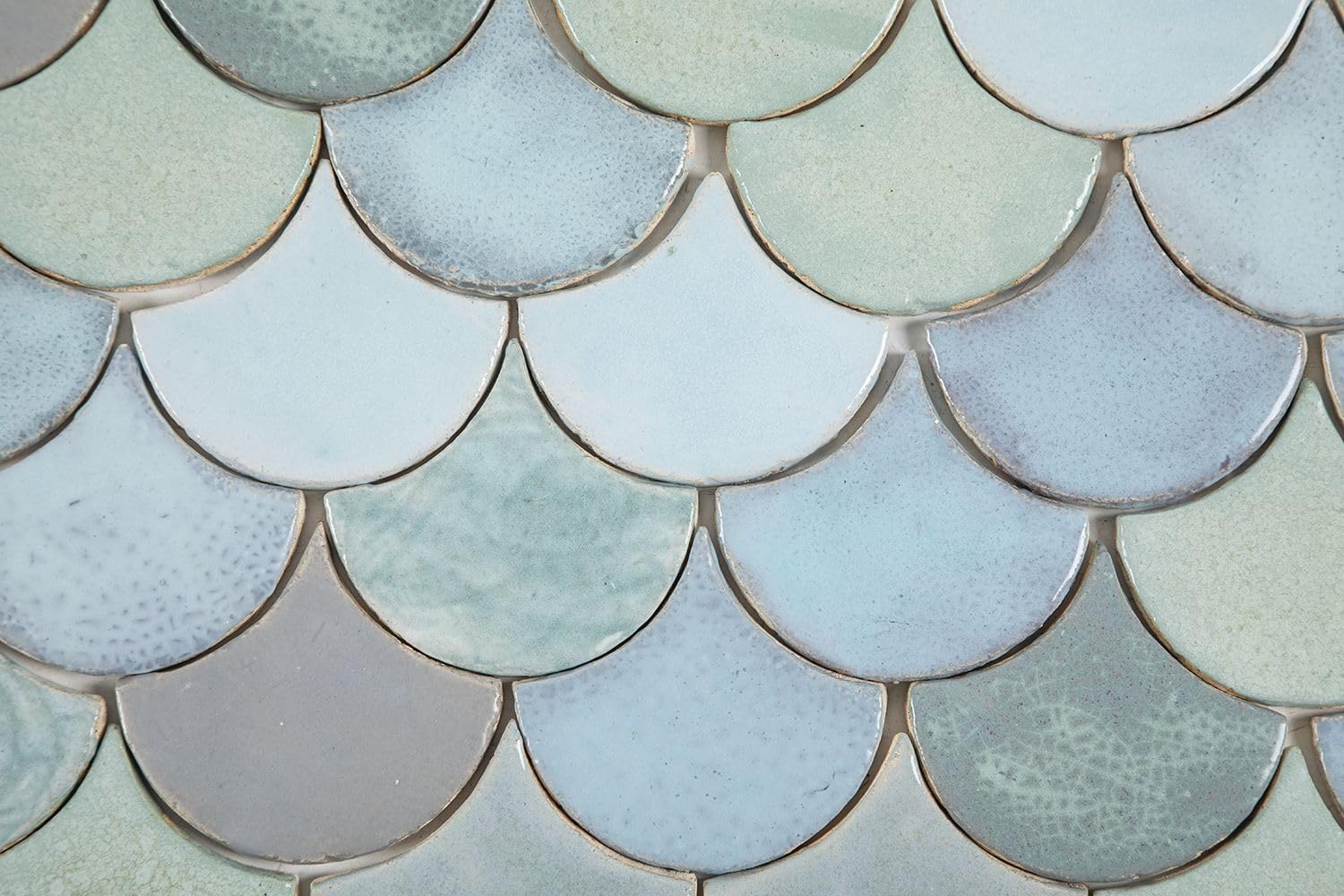 Cerames decorativo azulejos de cerámica Escamas De Pescado "Fiordo noruego" - Azulejo De mosaicos en forma escamas de pez Azul para cocina y baño de la serie "Agua" paquete de 49 azulejos 10,2 x 9 cm