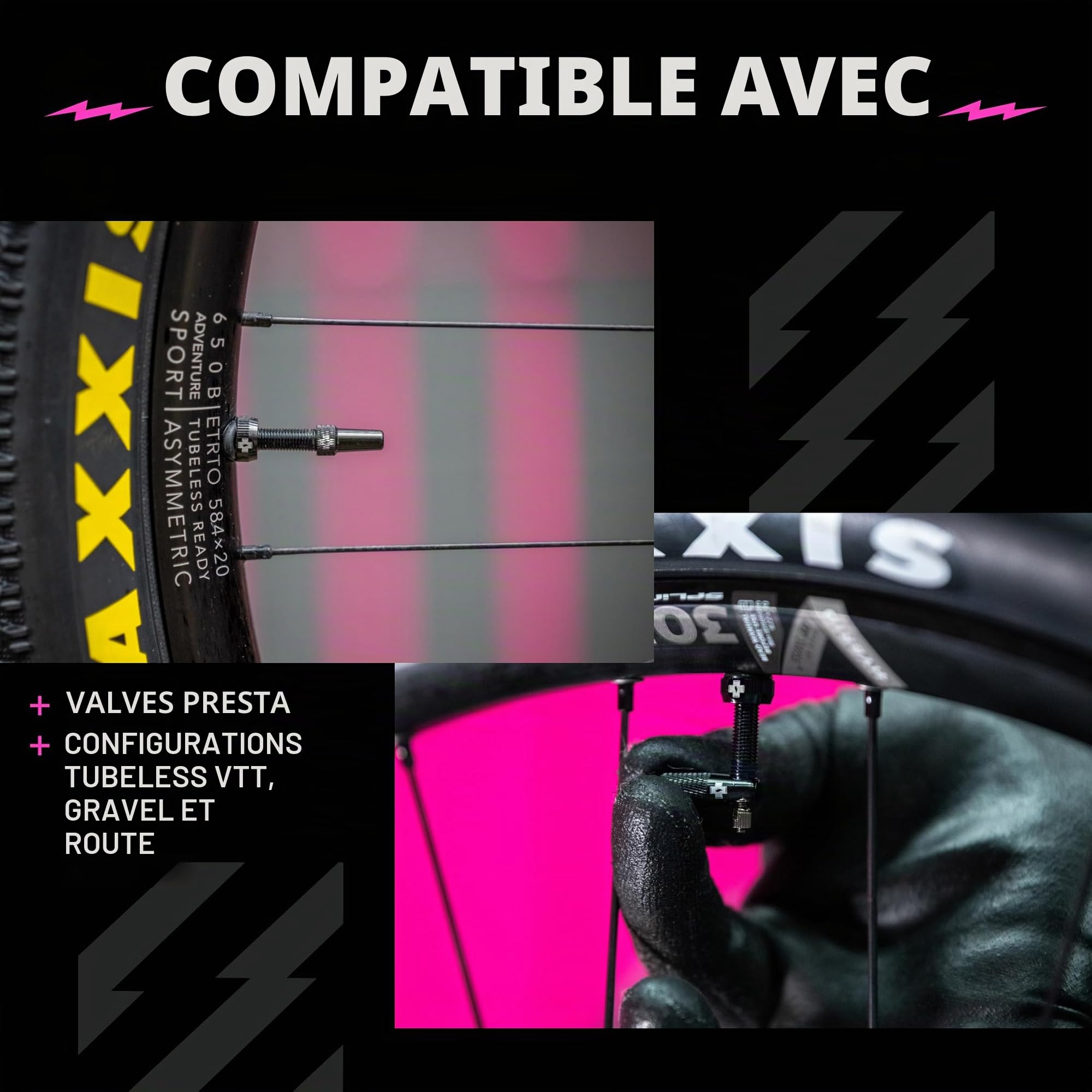 Muc-Off Valves Presta Tubeless - 44 mm - Valves de Vélo Anti-Fuite de Qualité Supérieure avec Outil Démonte-Obus de Valve Intégré - Noir