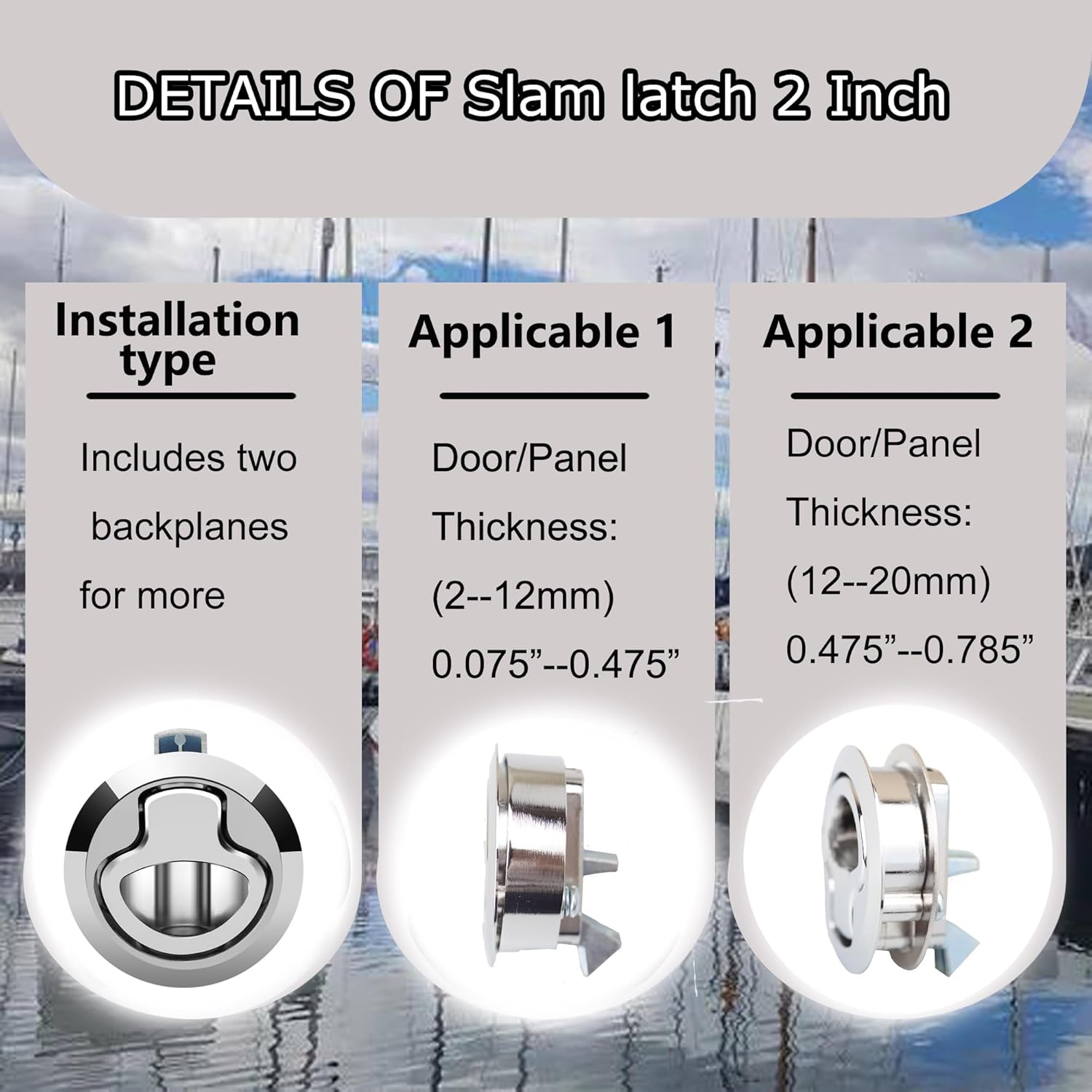Boat Slam Latch 2" Lift Handle Deck Hatch Marine Grade Stainless Steel Zinc Alloy Flush Latches Boat Hardware Pack of 2