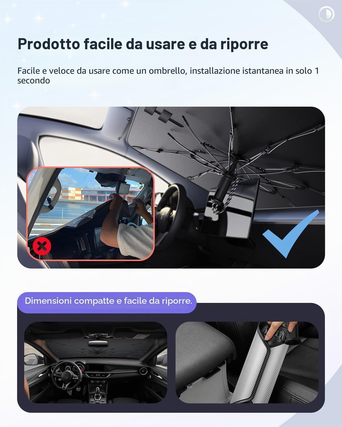 LUWU [Aggiornato] Ombrello Parasole Auto Compatibile con Alfa Romeo Stelvio 2017-2025 2026 Parabrezza Parasole Auto ad Ombrello Pieghevole per Parabrezza Anteriore Interno Accessori