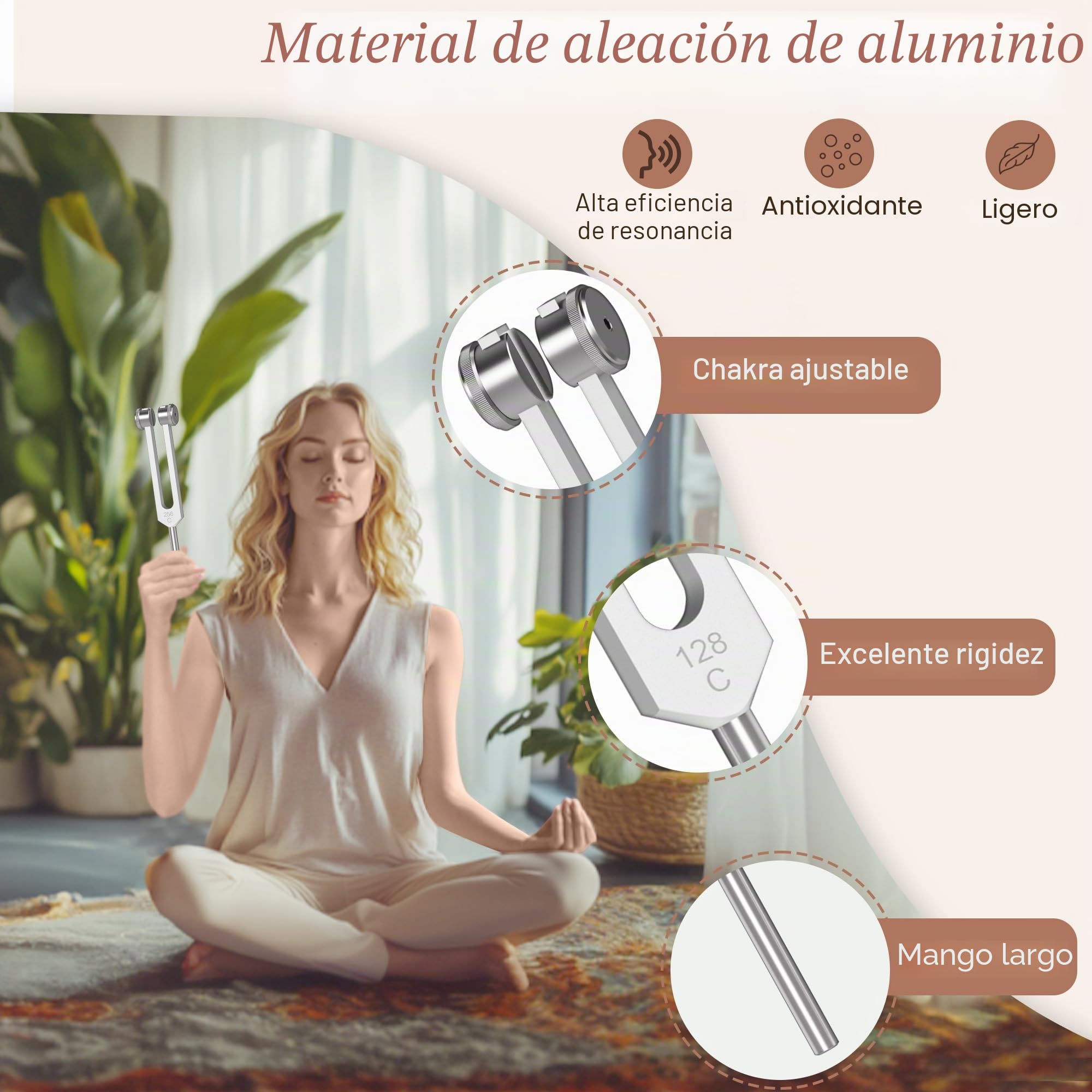Juego de 6 diapasones de 128 Hz, 256 Hz, 512 Hz, 1024 Hz, 2048 Hz, 4096 Hz, diapasones de chakra para yoga, meditación, equilibrio de chakras, relajación (con martillo)