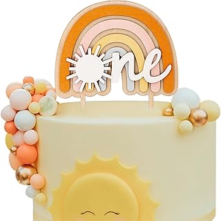 The Sun Wooden Cake Topper - Boho Theme 1st/First Birthday Party Decoration,Hippie Rainbow Baby Shower Supplies for Baby Boys Girls (boho sun topper)