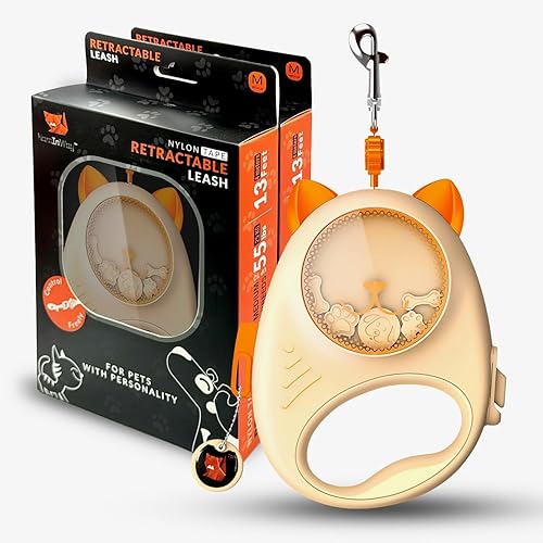 Correa retráctil para perros y gatos, cinta de nailon fuerte de 13 pies con bloqueo automático, correa para mascotas sin enredos para perros