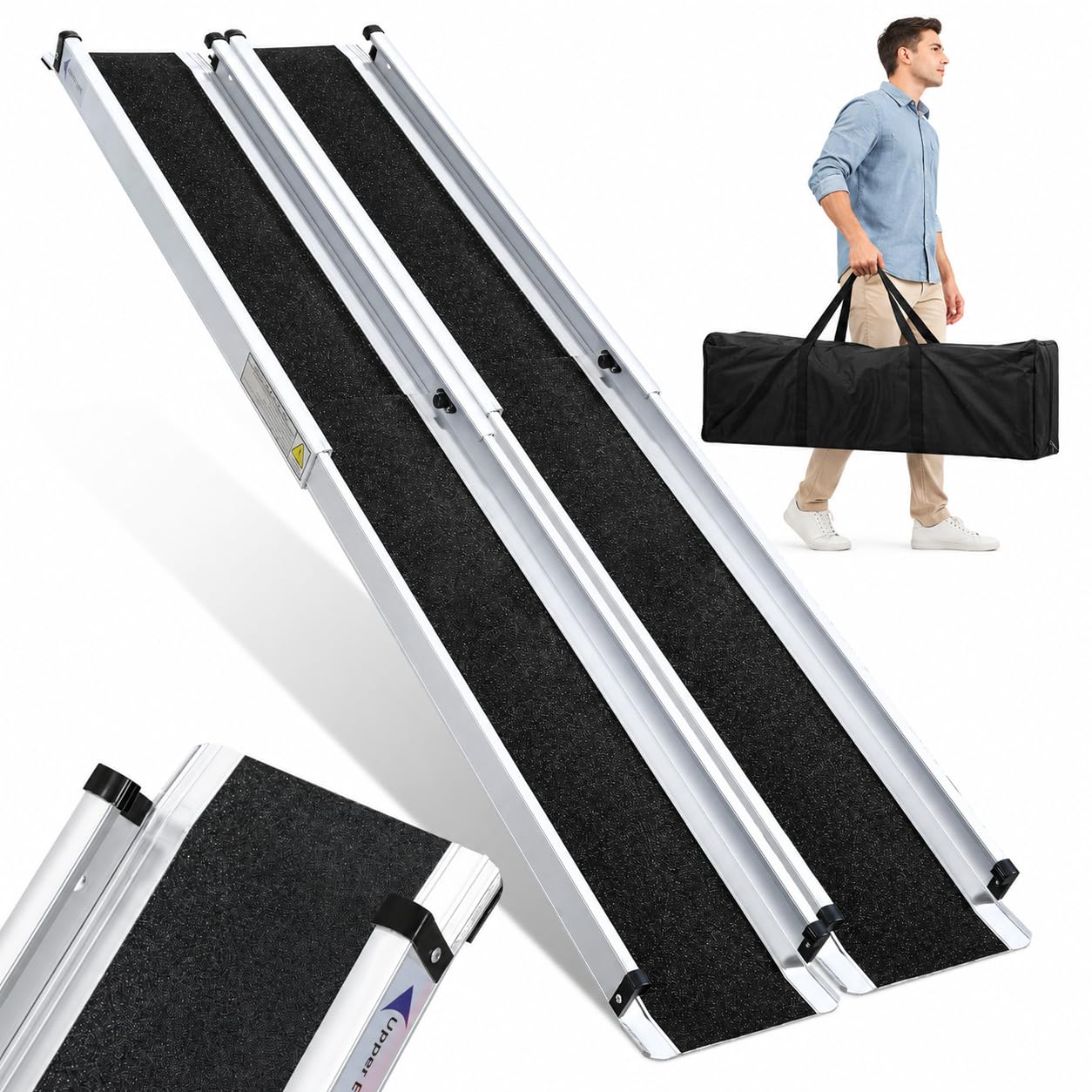 Rampa telescopica per sedia a rotelle, 87-152 cm | gradini, in alluminio, antiscivolo, leggero, portata 300 kg, rampa di carico per sedia a rotelle elettrica