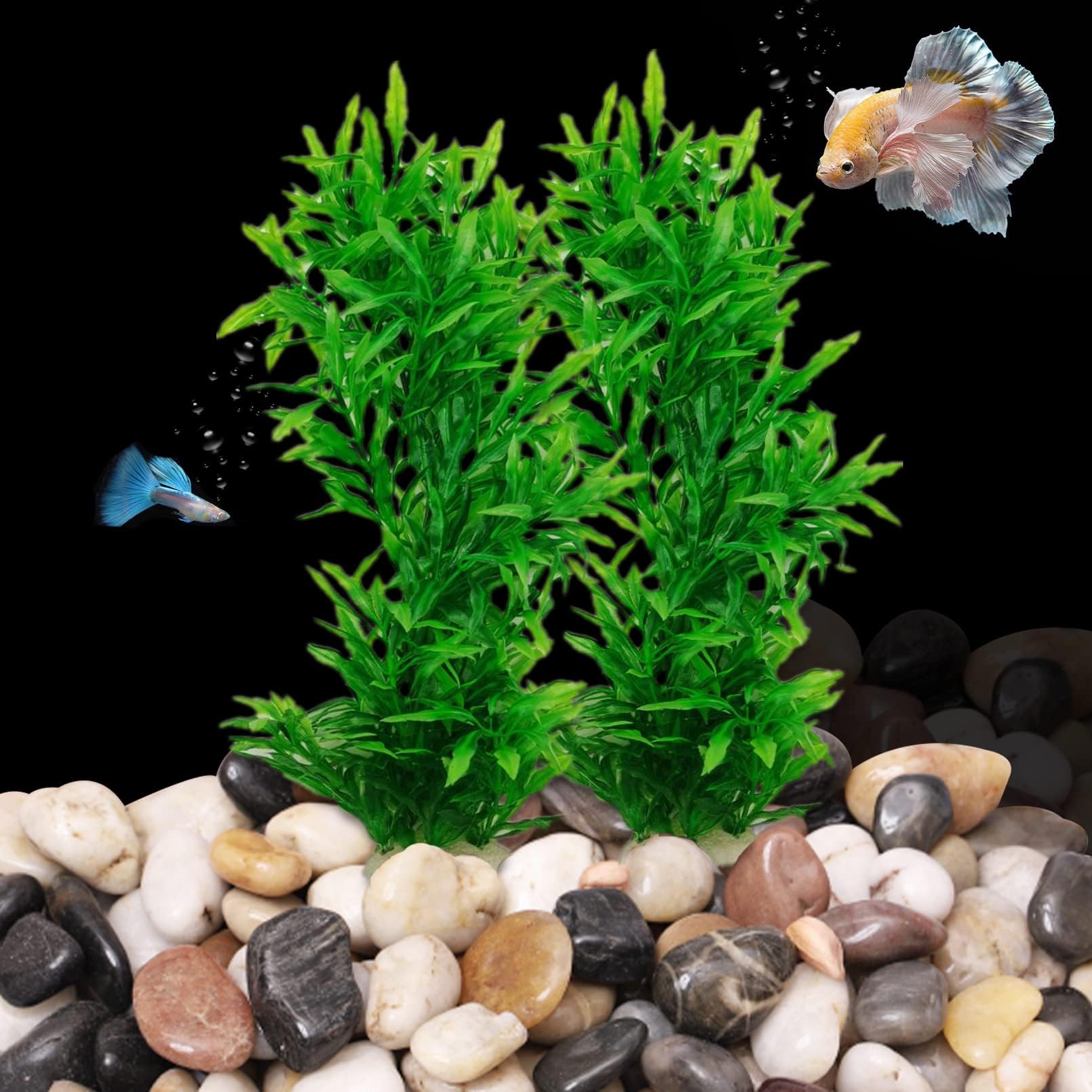 Decoración de plantas de pecera de plástico, plantas de agua artificiales de algas marinas, adorno para decoración de peceras, plantas de plástico para acuarios altos, 2 piezas de aproximadamente 12.5