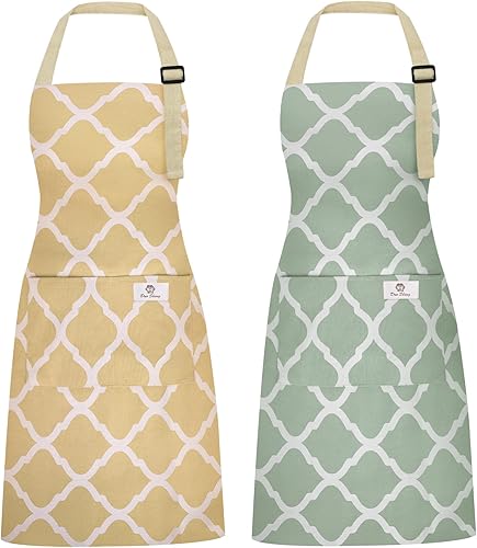 2 delantales para mujer con bolsillos, delantales de cocina impermeables de lino de algodón, delantal de chef para hombres y mujeres con correa