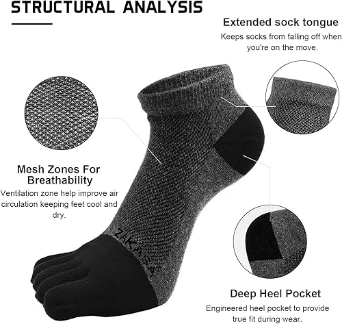 Miniatura 2 de Toe Socks for Men Five Finger Cotton Athletic Crew Socks No Show Breathable Running Ankle Socks 5 Pairs Size 8-12