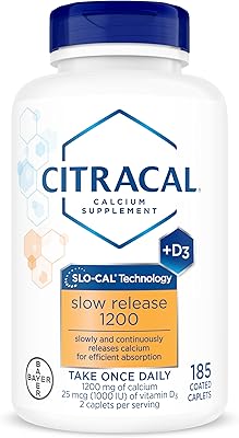 Citracal Slow Release- Calcium 1200 mg with Vitamin D3, Magnesium, Calcium Supplement, Bone Health Support, Take Once Daily Caplet, 185 Count