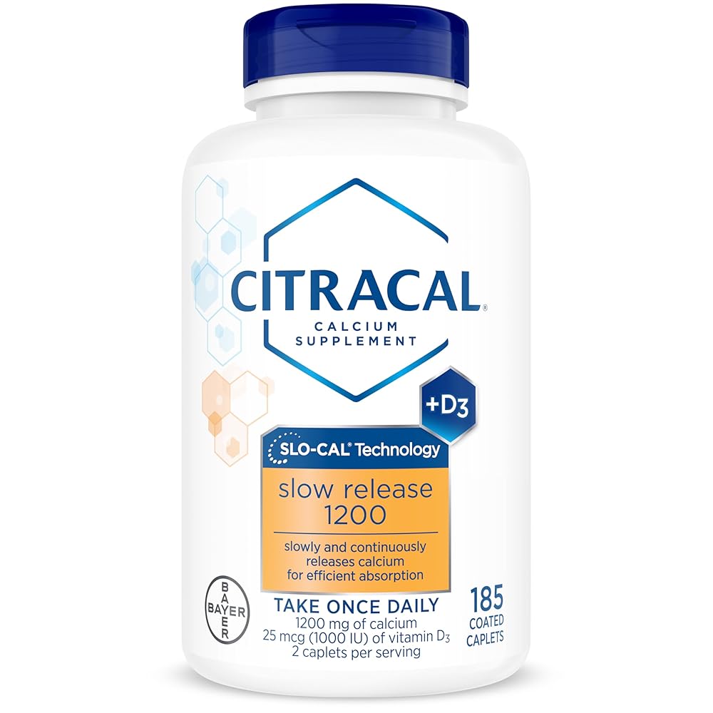 Citracal Slow Release- Calcium 1200 mg with Vitamin D3, Magnesium, Calcium Supplement, Bone Health Support, Take Once Daily Caplet, 185 Count