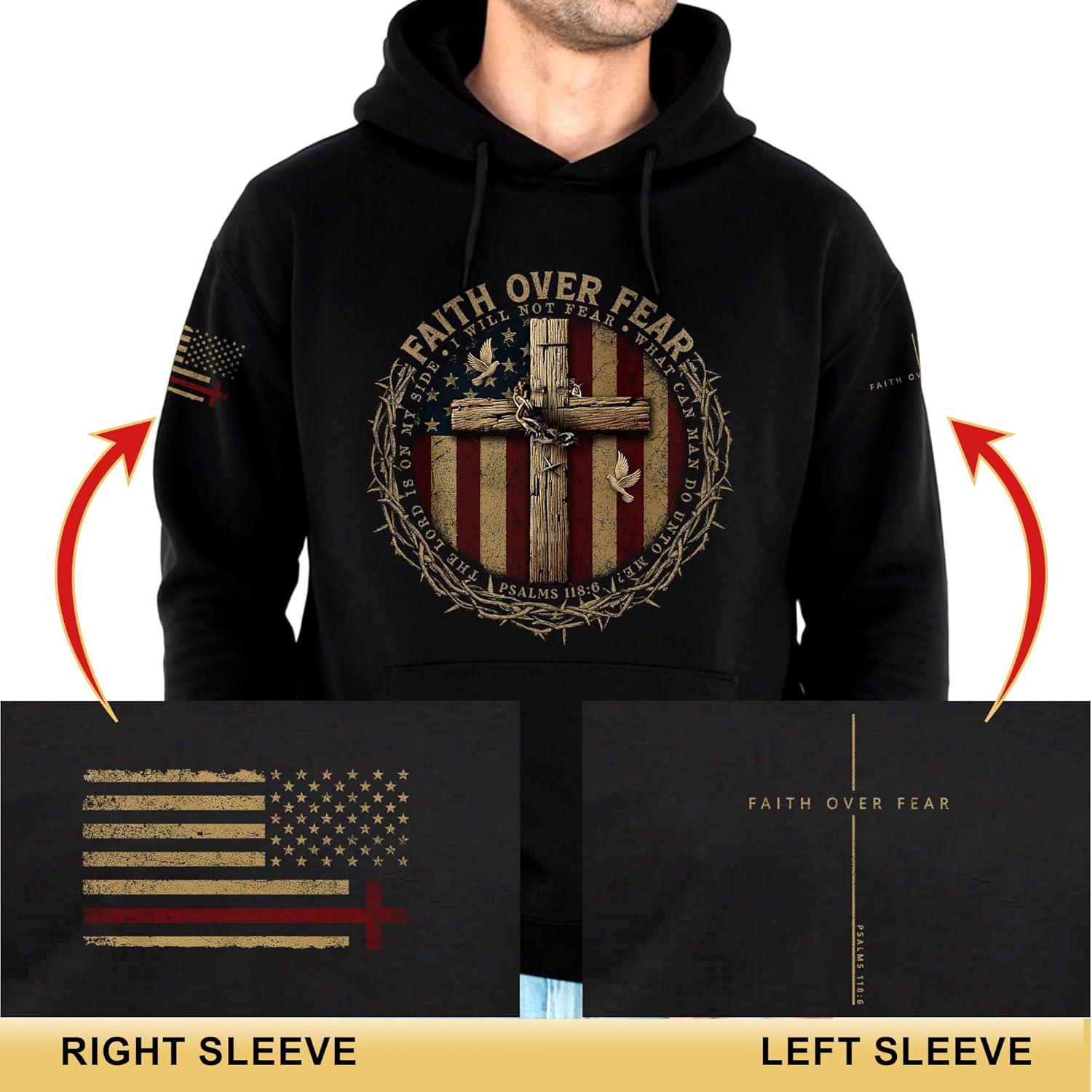 Faith Over Fear Hoodie, Cross Hoodie, Christian Hoodies For Men, Religious Hoodies For Men - Image 5