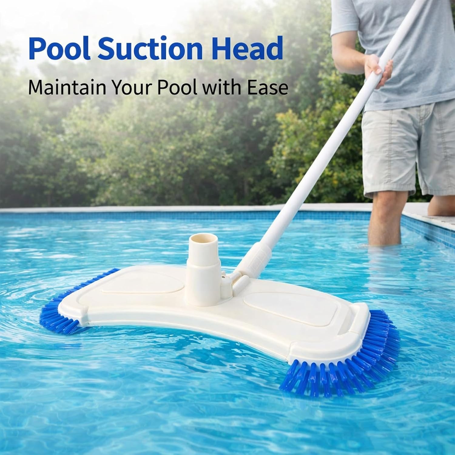 Swimming Pool Suction Vacuum Head Cleaner Tool, Durable ABS, 14.2 Inch with Brush - Efficient Dirt Removal, Side and Bottom Brushes, Easy Operation for Above Ground Pools
