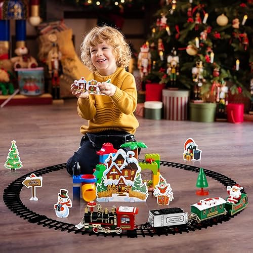 Miniatura 2 de Zerodeko Juego de tren de Navidad con mini tren eléctrico (sin pilas incluidas) con luz y sonido, experiencia navideña para decoración del hogar,