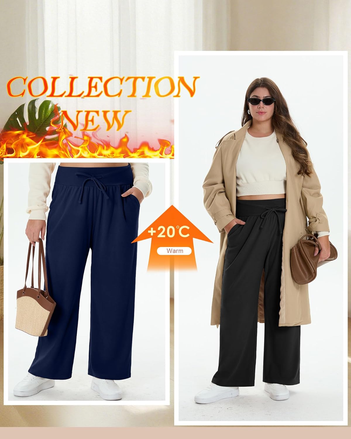 4 Pack Women's Fleece Lined Plus Size Sweatpants Wide Leg Lounge Pants Baggy Thermal Athletic Pants - Image 6