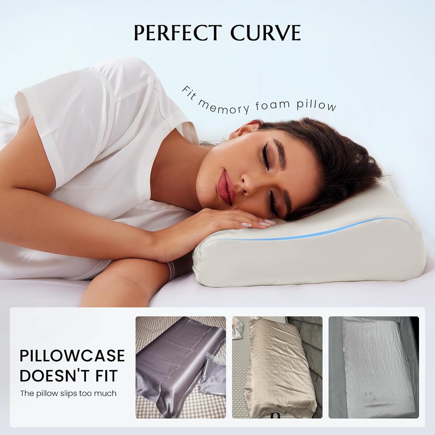 THXSILK 19 Momme 100% Mulberry Silk Pillowcase for Contour Memory Foam Pillow, Contour Pillow Case Cover, Cervical Pillow Case, Pack of 1(Natural White, 20"x12"x3.9"/2.7") - Image 2