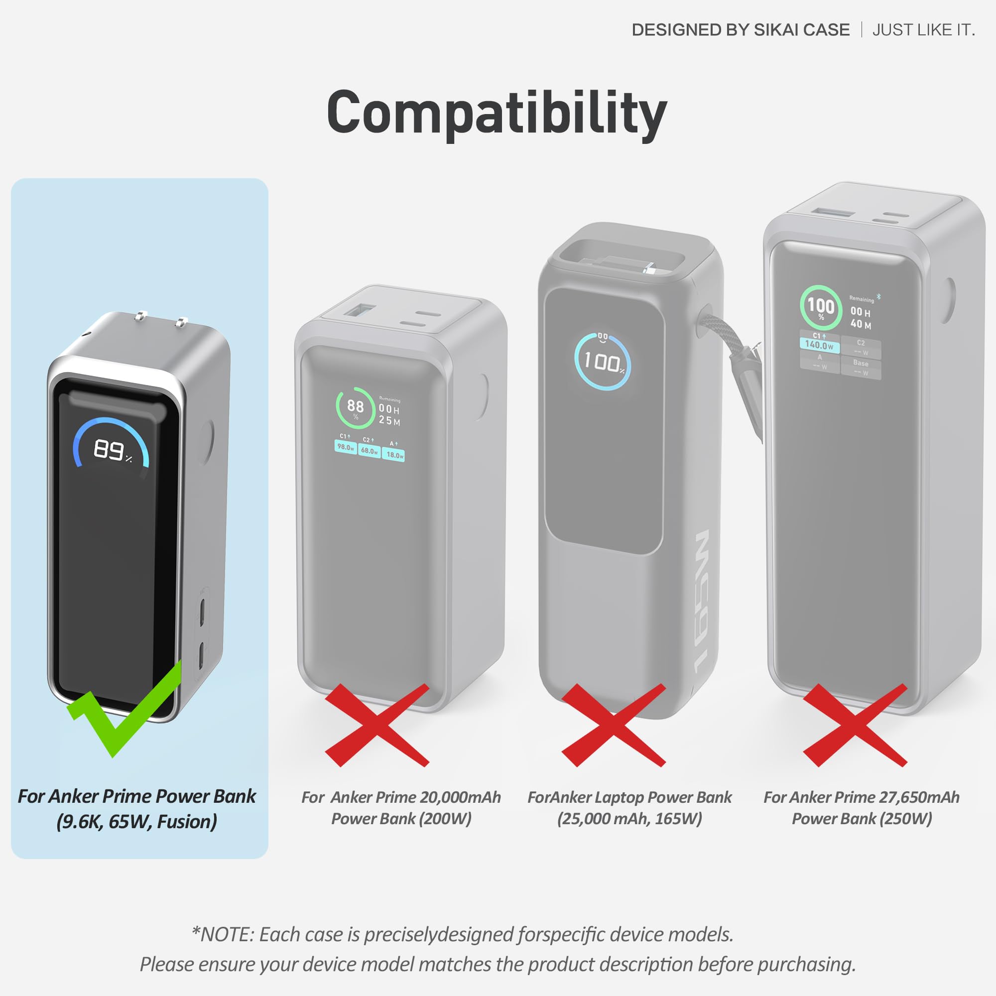 SIKAI CASE Silicone Case for Anker Prime Power Bank 9,600mAh 65W Raised Edges Design for AC Plug Integrated Dust Plug Precise Opening Compatible with Anker 65W Prime Power Bank Protective Case (Black)