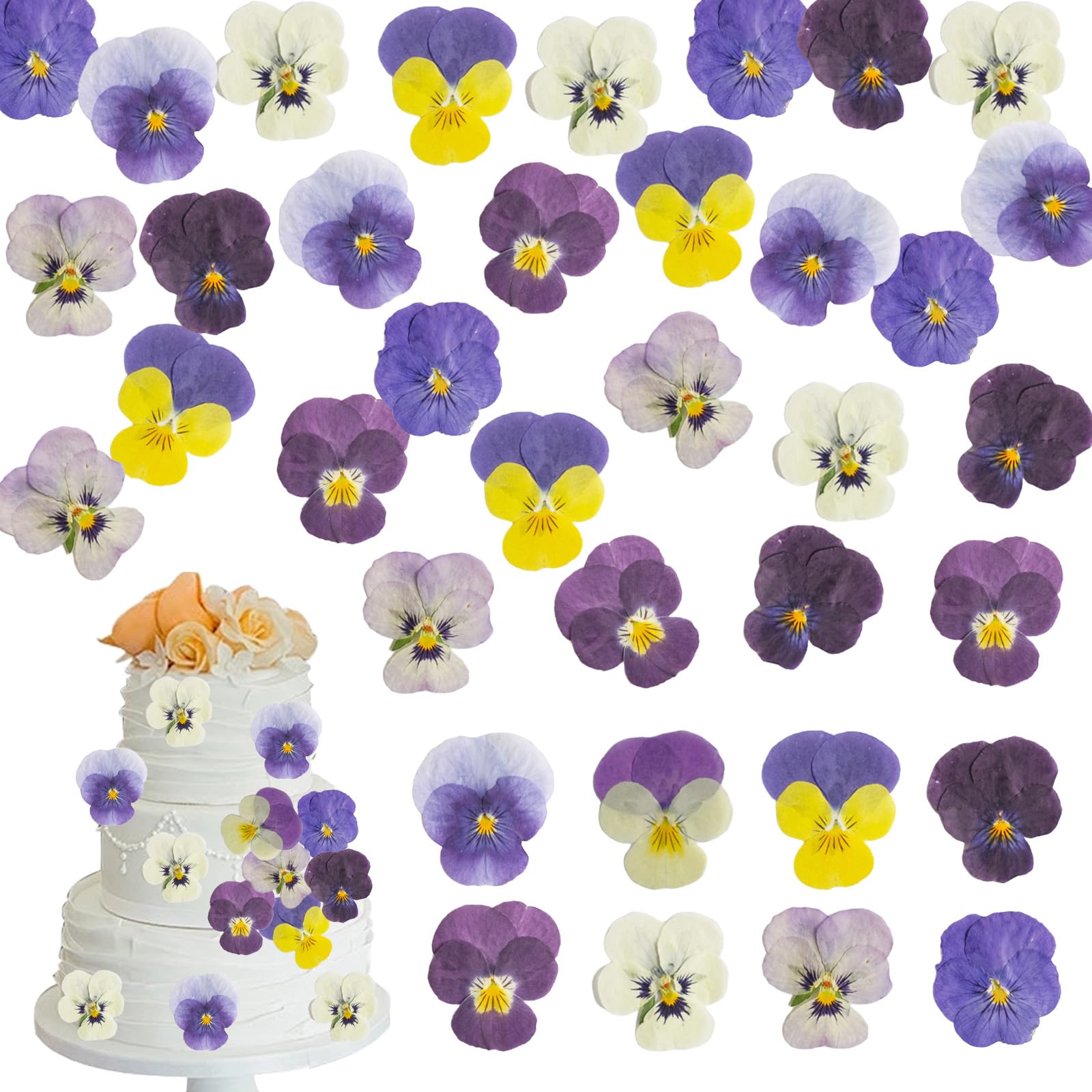 AYNKH 40 Edible Dried Flowers - 8 Pressed Styles, Cake Decorations, Edible Toppers & Crafts Resin Supplies