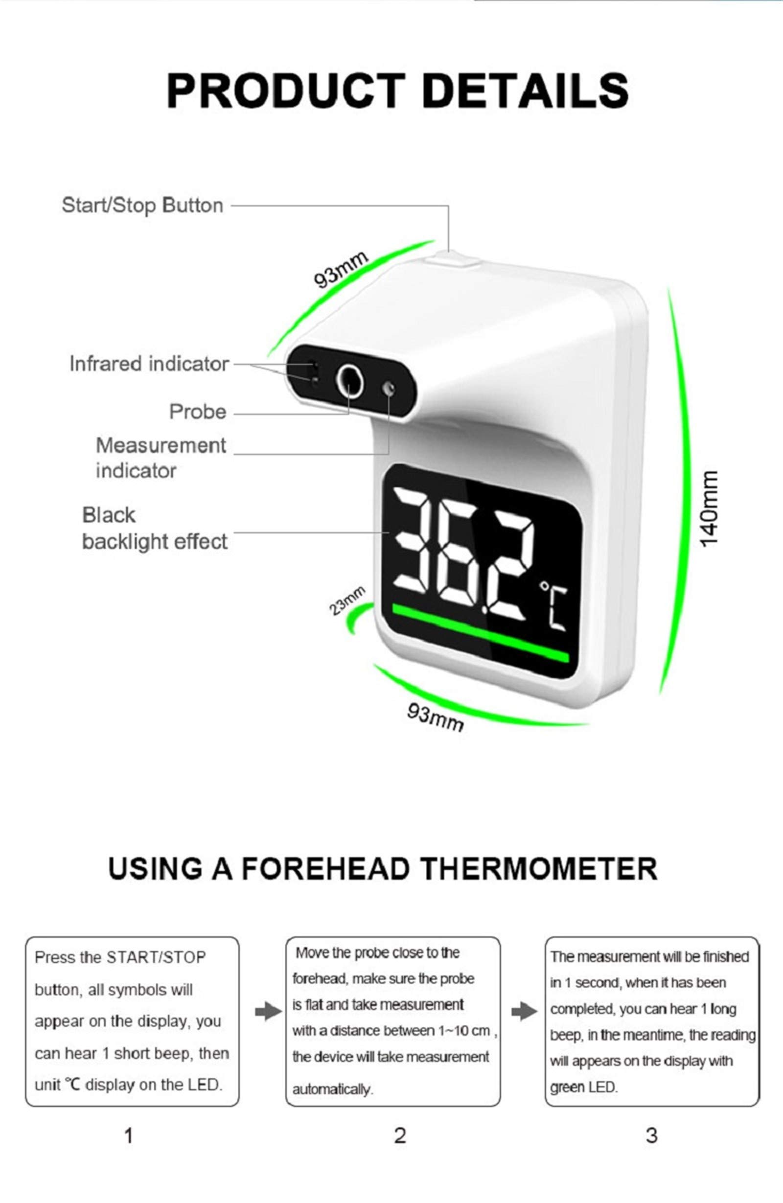 Ścienny bezdotykowy termometr na czoło na podczerwień wyświetlacz LCD wysoka temperatura alarm przenośny automatyczna temperatura ciała do samodzielnego testowania miejsca publicznego