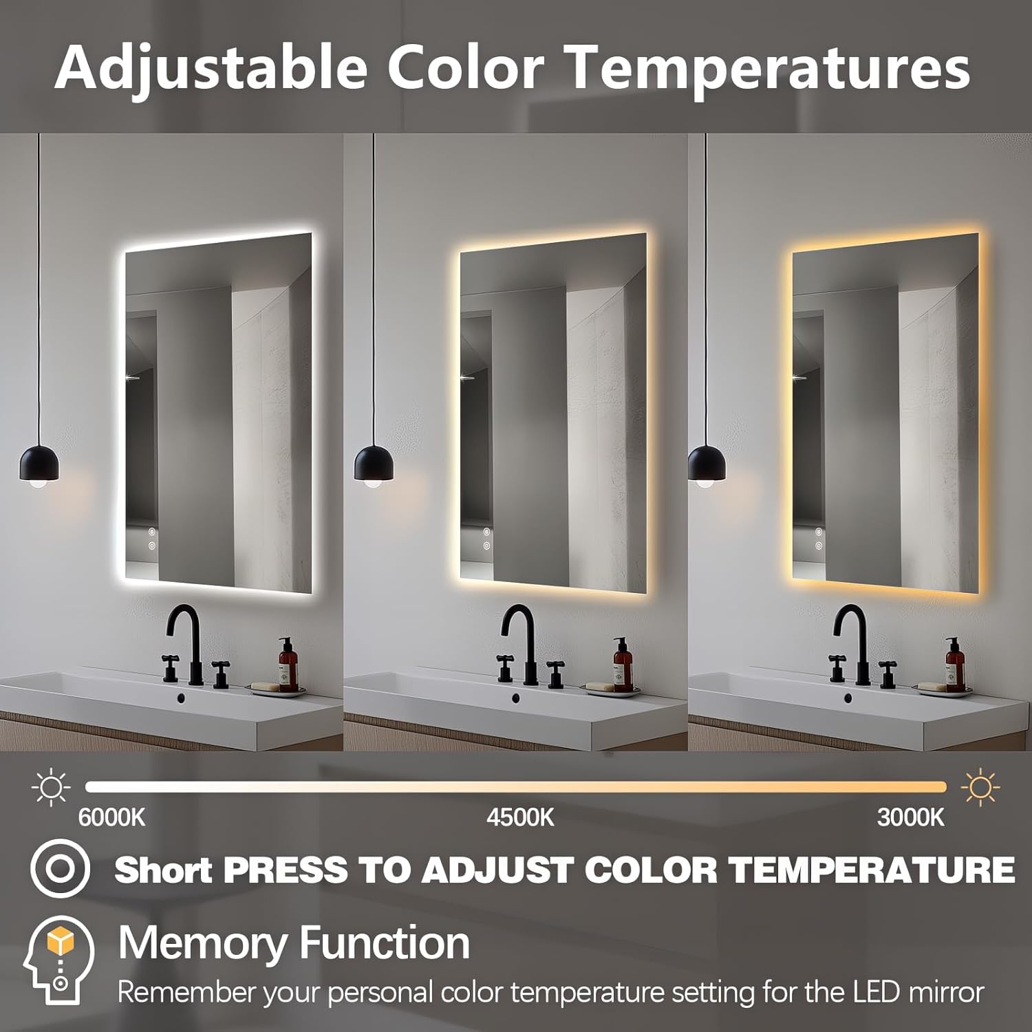 Niccy Led Mirror for Bathroom, 32"x20" Frameless Backlit Mirror for Wall Lighted Mirror with Bedroom 3 Color, Defogger, Explosion-Proof, HD Glass and IP65 Vanity Mirror Horizontal or Vertical