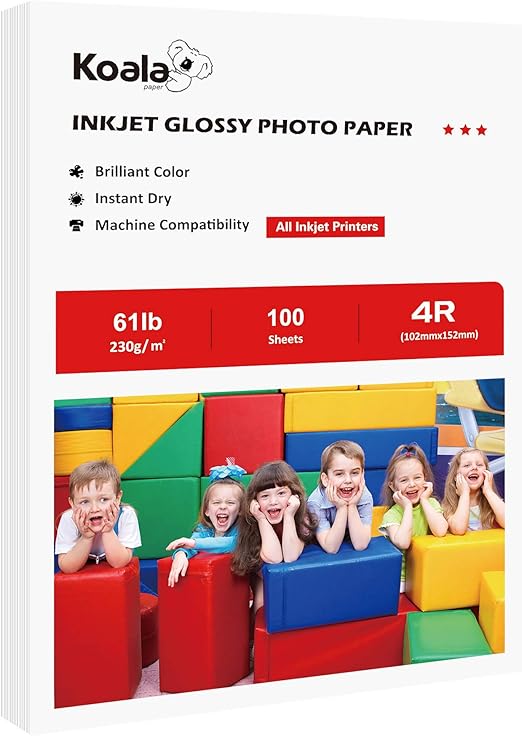 Koala Heavyweight Photo Paper High Glossy 4x6 Inches for Inkjet Printing 100 Sheets 61LB