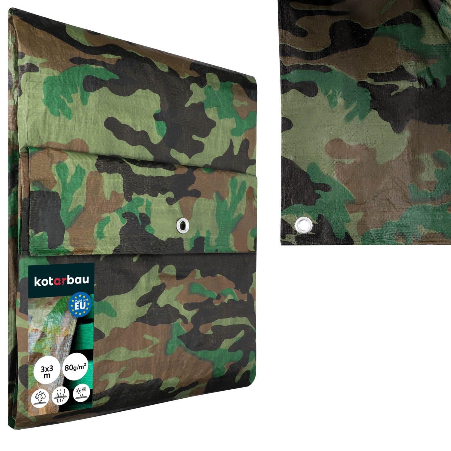 KOTARBAU Tarpaulin - 3 x 3 m - Camouflage - Waterproof - Polyethylene - 80 g/m² - Protective Tarpaulin - Strong & Thick - Universal - With Eyelets-image-47