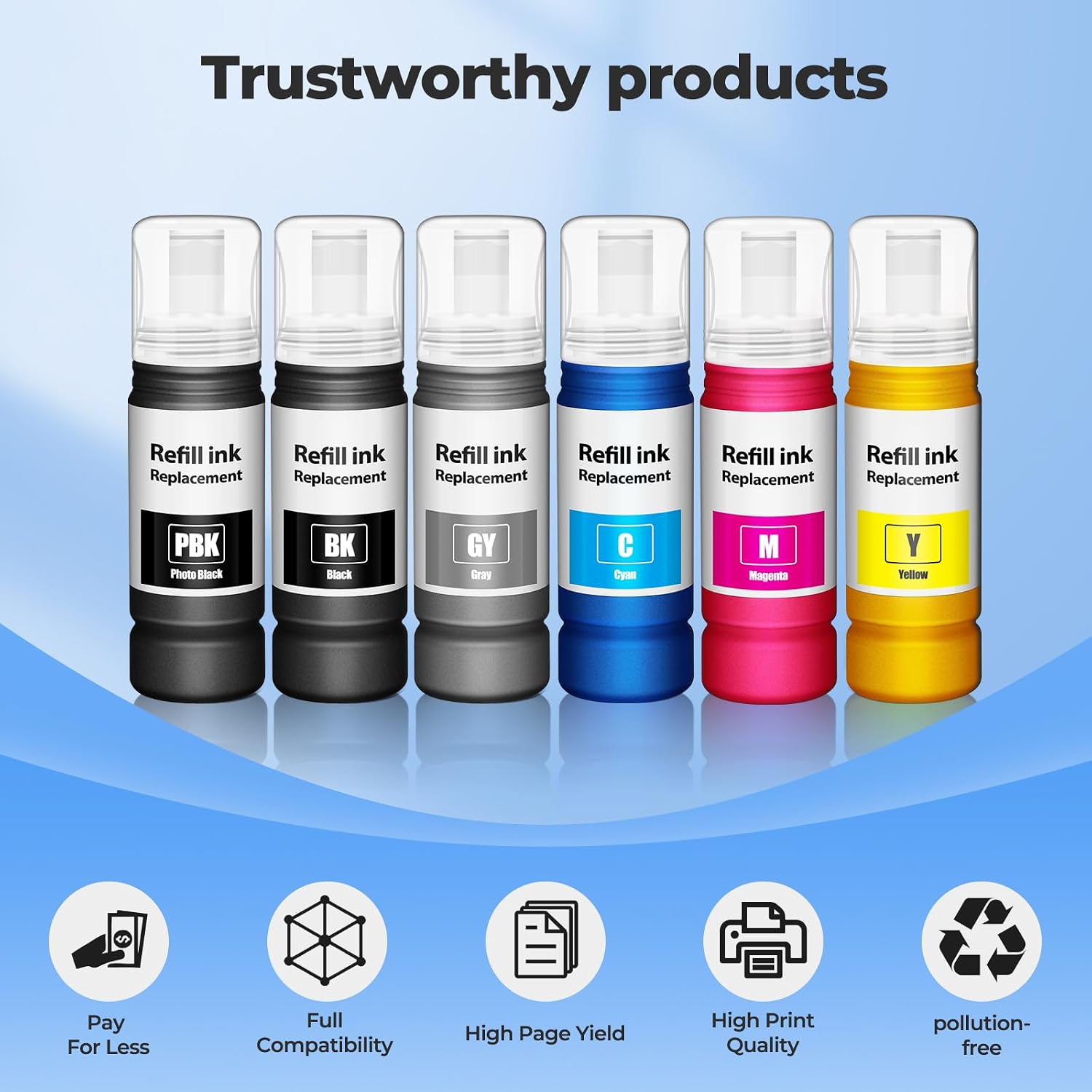 Compatible for EPT552 Ink Refill Bottles 6 Pack ET-8550 ET-8500 ET8550 8500 image 5