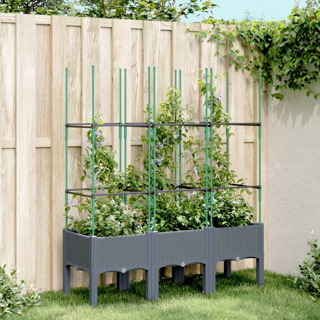 Jardinera con Enrejado PP Gris 120x40x142,5 cm Jardinera con celosia Jardinera con Enrejado jardineras