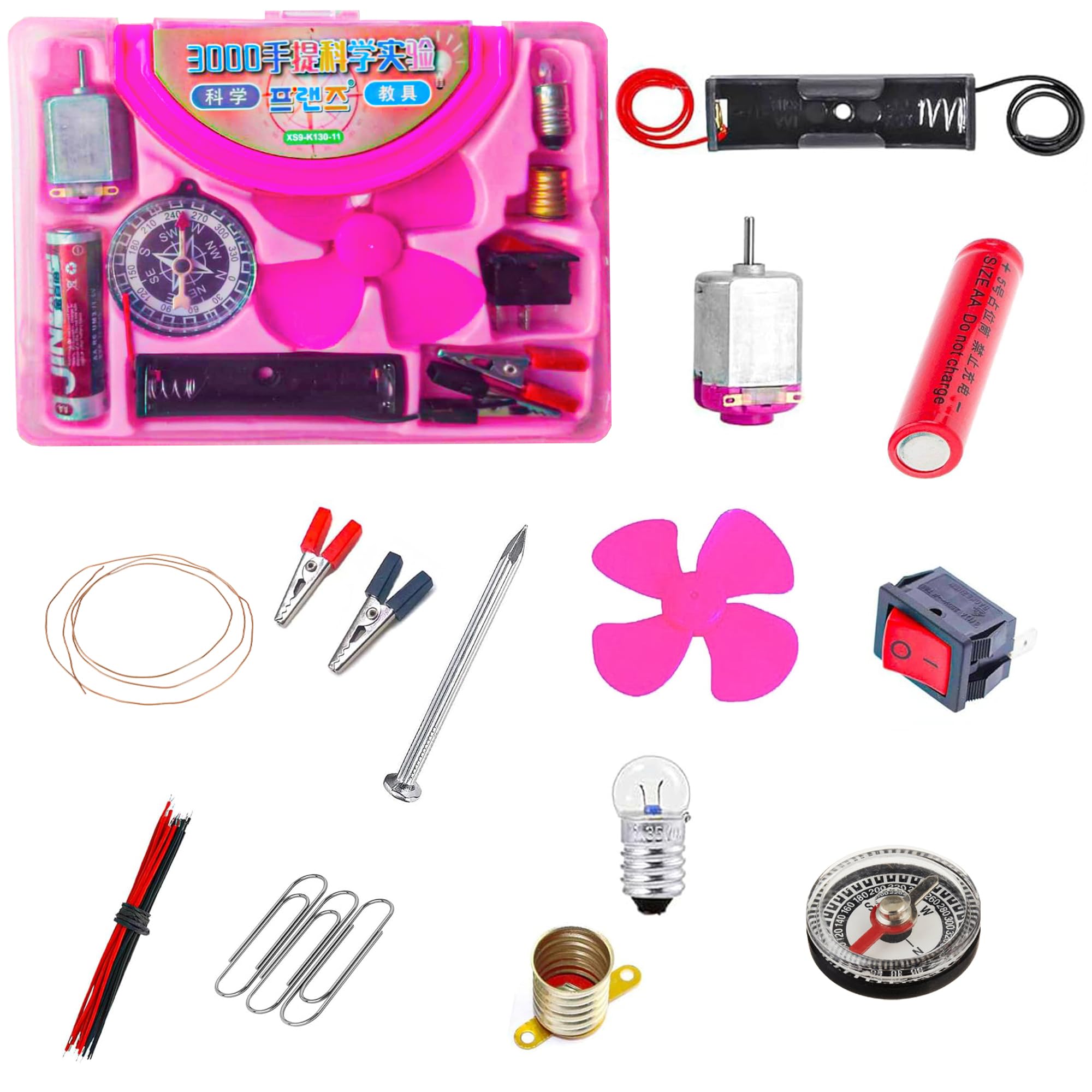 Versa-Mart STEM Science Experiment Kit for Kids Electric Circuit Learning Set with Motor Fan Toy and more Fun and Educational DIY Activities for Boys and Girls (Pink)