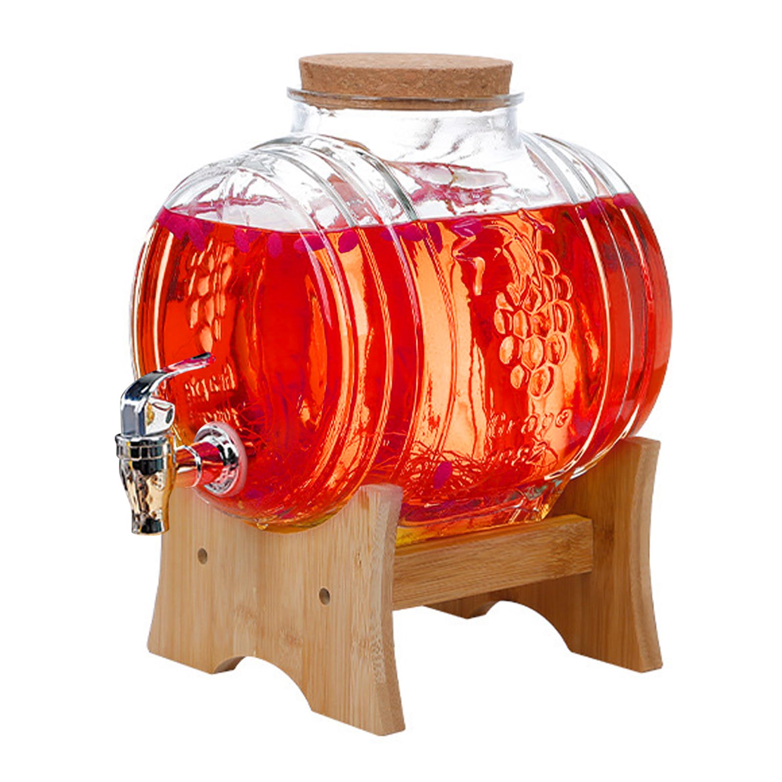 Tonneau à vin en verre avec robinet, ensemble de carafe à whisky avec support, distributeur de boissons en verre de 3 à 5 l, distributeur de boisson, distributeur de carafe en verre, bec verseur
