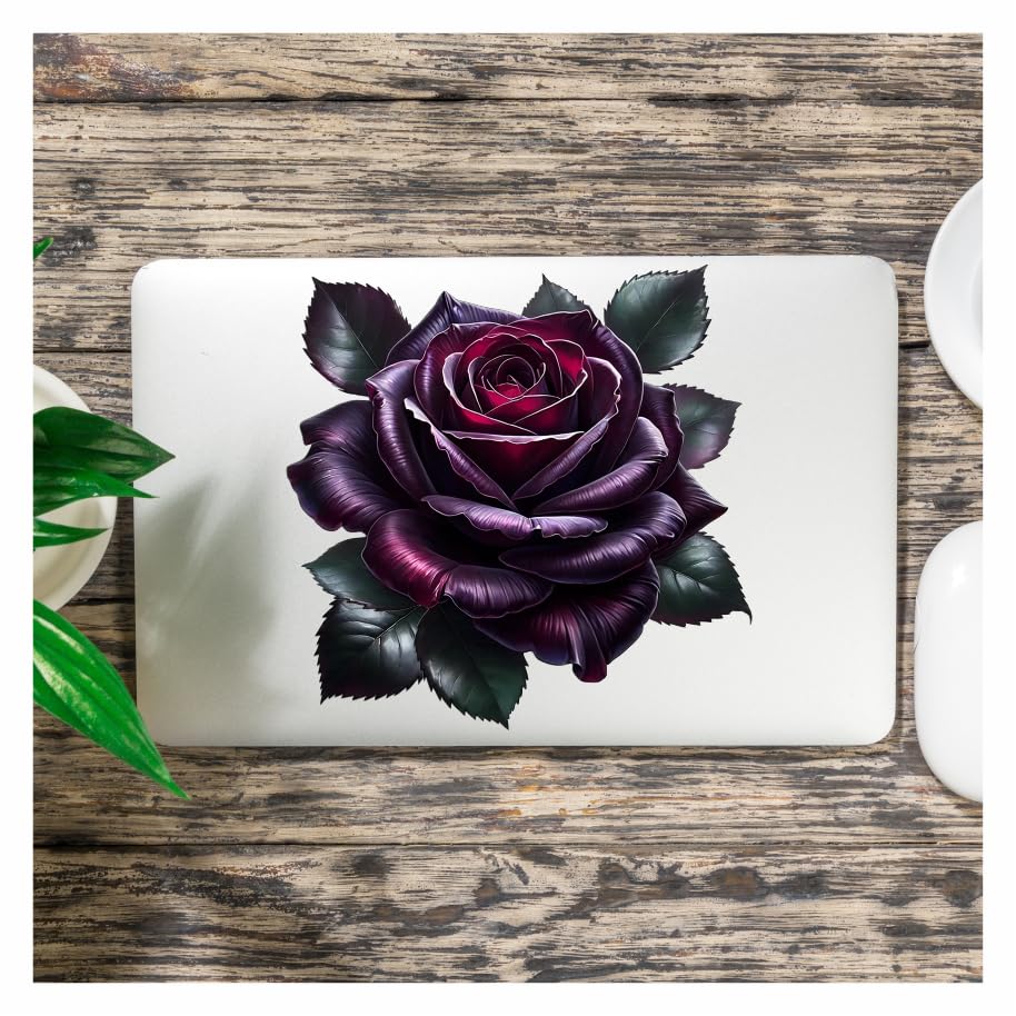 x4 Dark Purple Rose Flower Vinyl Stickers Cover Marks Non Transparent Waterproof Floral Art Decals 1@ 20cm Tall Ideal for Toilets or car. 3@ 7cm Tall Ideal for Phone case & Cups (Rose Dark Purple) - Image 4