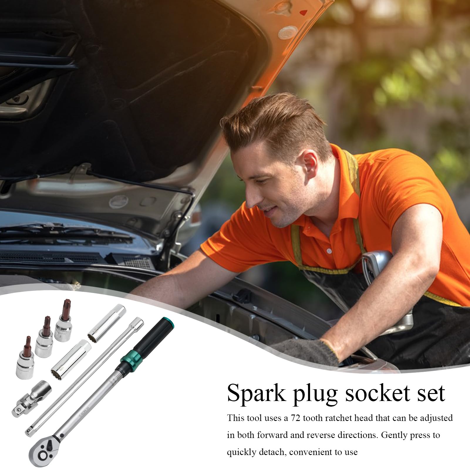 Juego de Llaves magnéticas SparkPlug – Kit de Llave dinamométrica de 3 a 8 | pulgadas para servicio de motor, herramienta de extracción de cabeza giratoria con tamaños de 14 mm y 16 mm e inserto de