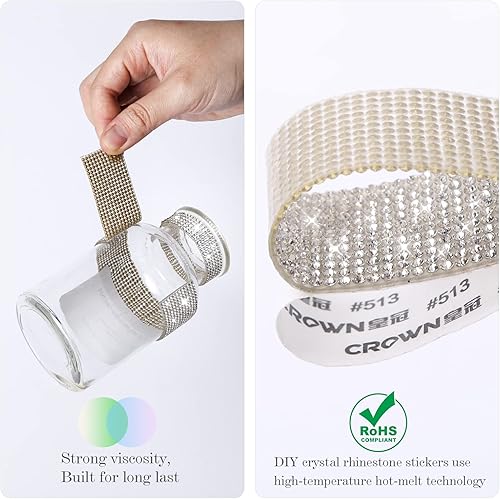 Miniatura 8 de Tiras de diamantes de imitación autoadhesivas de 6.6 yardas, adhesivo de diamantes de imitación de cristal con diamantes de imitación de 0.079