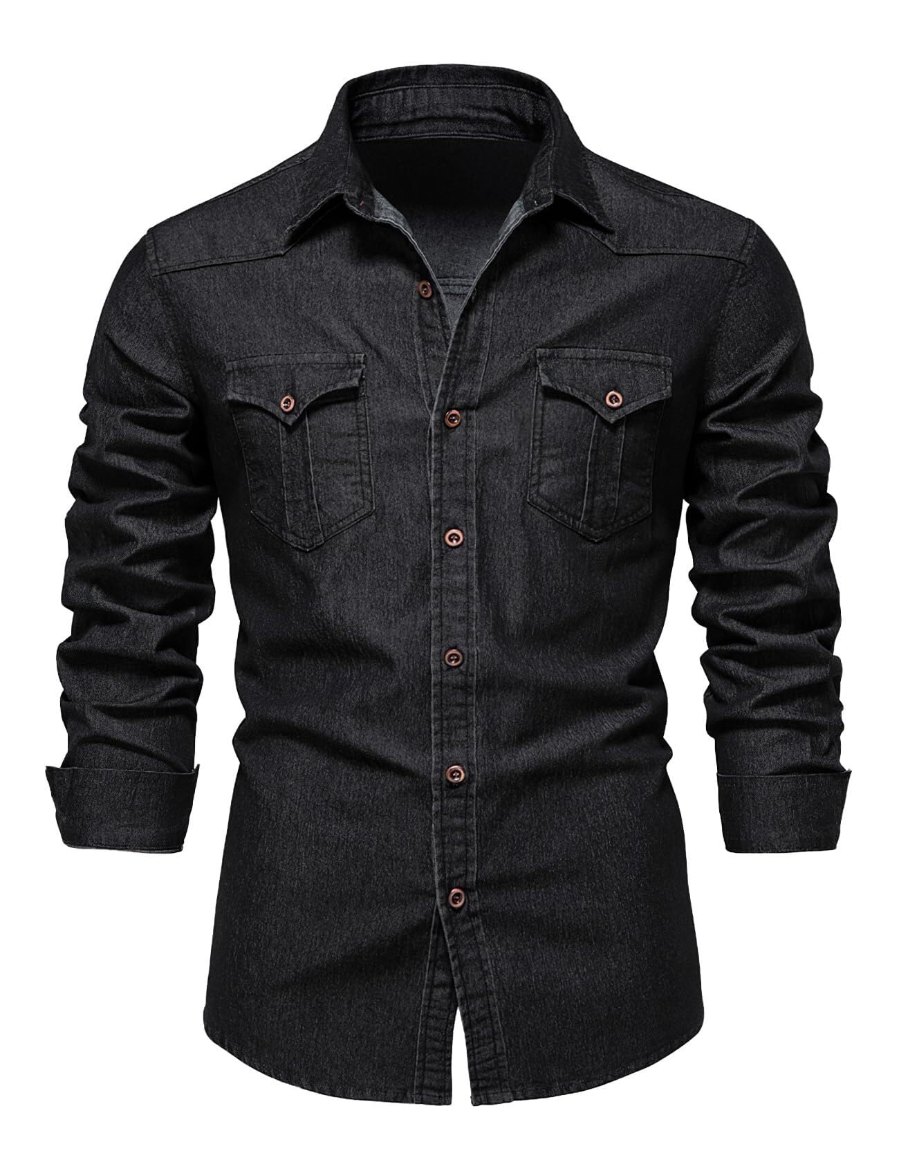 Camicia jeans uomo vestibilità classica maniche lunghe bottoni per lavoro