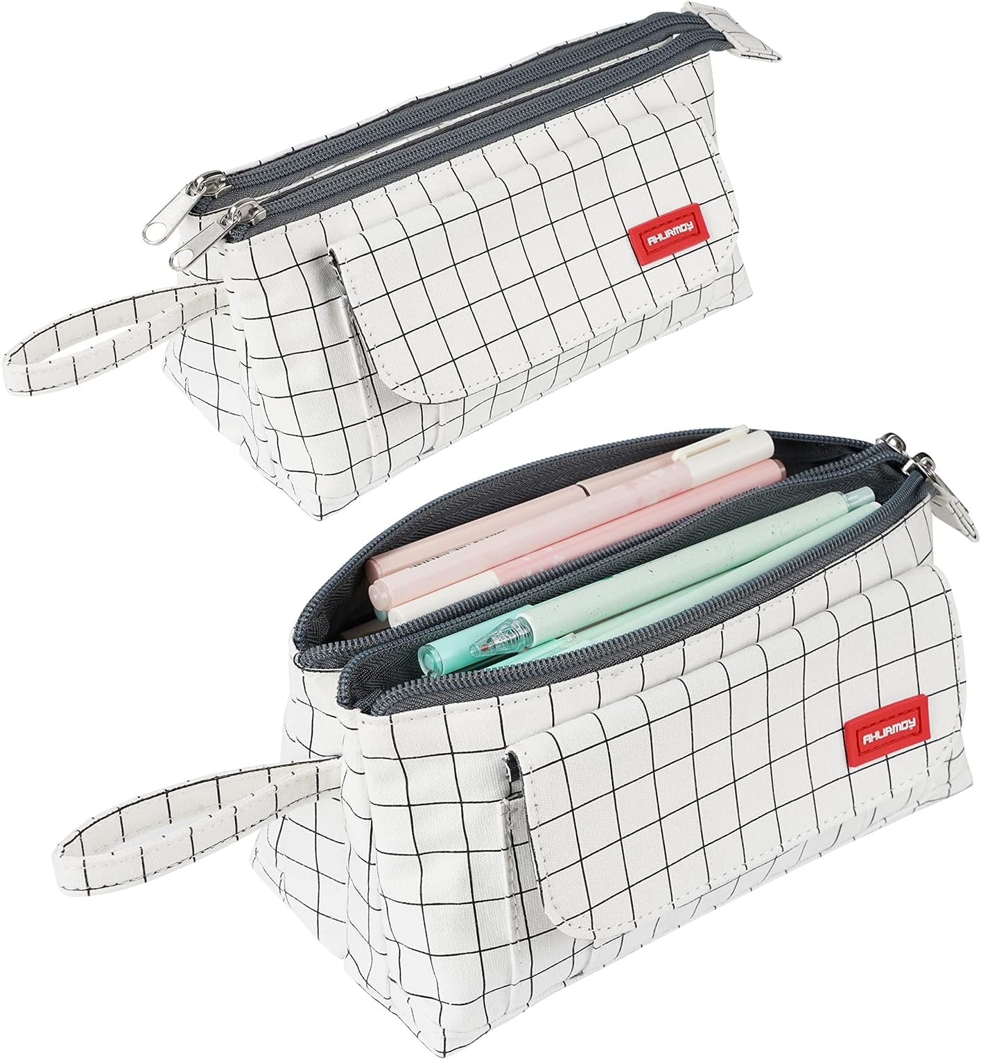 AhlirmoyPencil Case with 2 Large Compartments Pocket Big Capacity Pencil Pouch Holder Pen Case Makeup Bag School Supplies Office Stationery Storage Gift for High School Students Girl Boy Adult Teen