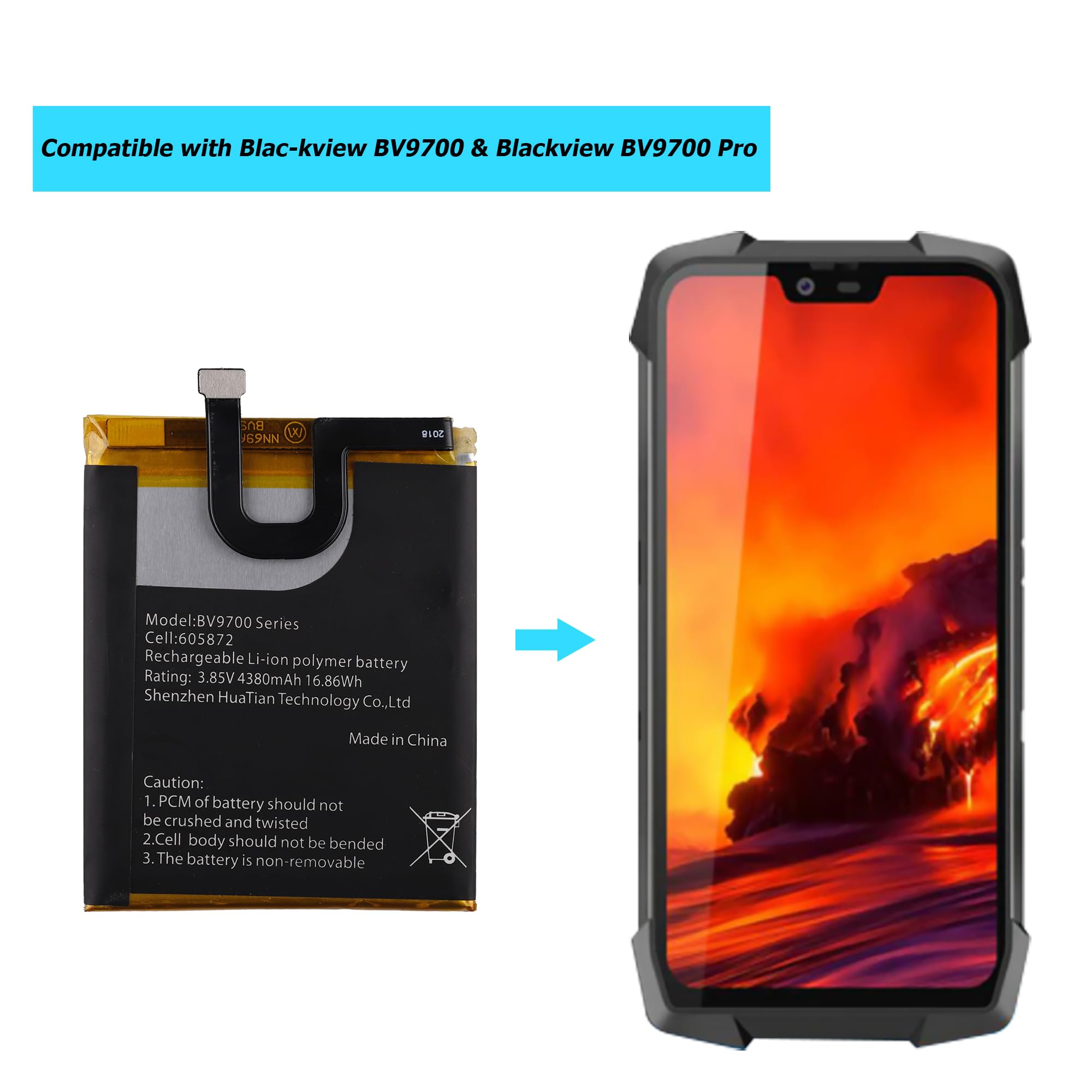 605872 Batteria di ricambio compatibile per Blac-kview BV9700 & Blackview BV9700 Pro con toolkit