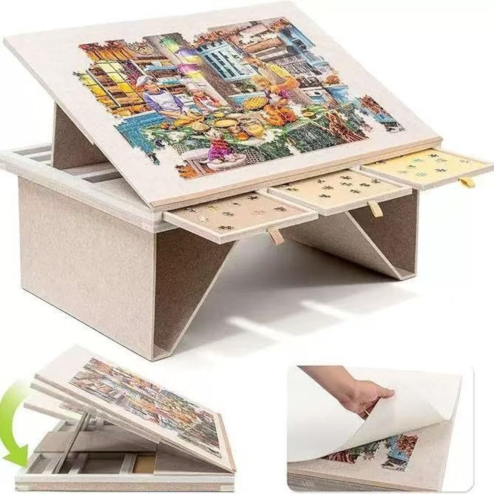 Planche à puzzle inclinable et pliable en feutre avec 4 tiroirs pour trier 1500 pièces
