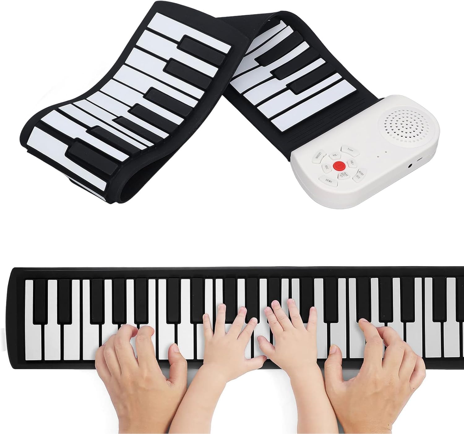 Eujgoov Roll Up Piano 49 Key Portable Electric Keyboard Foldable with Vibrant Tones and Demo Songs for Kids and Beginners