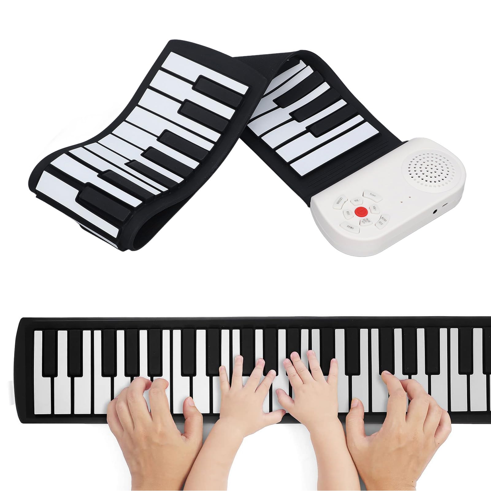 Pianoforte Arrotolabile a 49 Tasti, Ricarica USB, Tastiera Elettrica Pieghevole, Tastiera Portatile, per Bambini, Principianti, Pratica Didattica, Materiale Siliconico