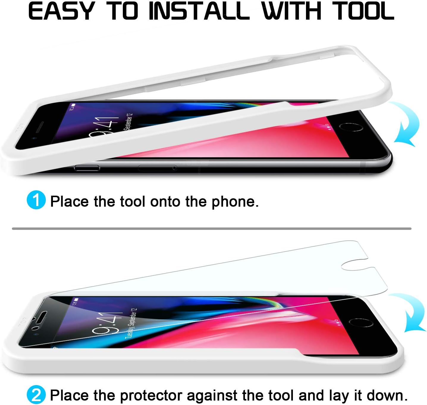[4 Pack] SPARIN Screen Protector for iPhone 8 Plus/iPhone 7 Plus with Alignment Frame - Easy Installation, Tempered Glass, Double Defence