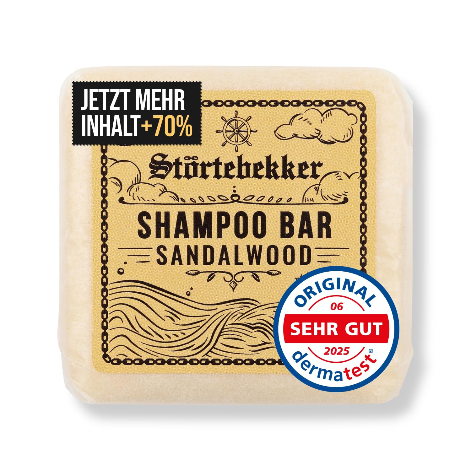 Störtebekker® Premium Shampoo Bar Sandelholz - Festes Shampoo Herren & Damen - 3in1 Duschseife Männer für Haare, Kopfhaut & Bart - Feuchtigkeitsshampoo - vegan, handgefertigt - 100g