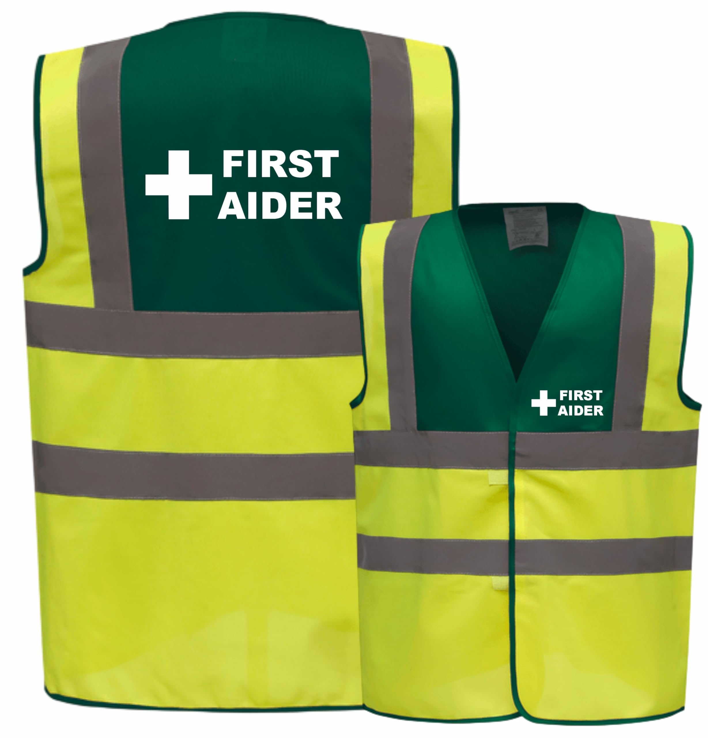 Brook Hi Vis Uk Unisex Green Premium First Aider Yellow Hi Vis Viz Reflective Safety Vest Waistcoat, Reflective High Visibility, Small