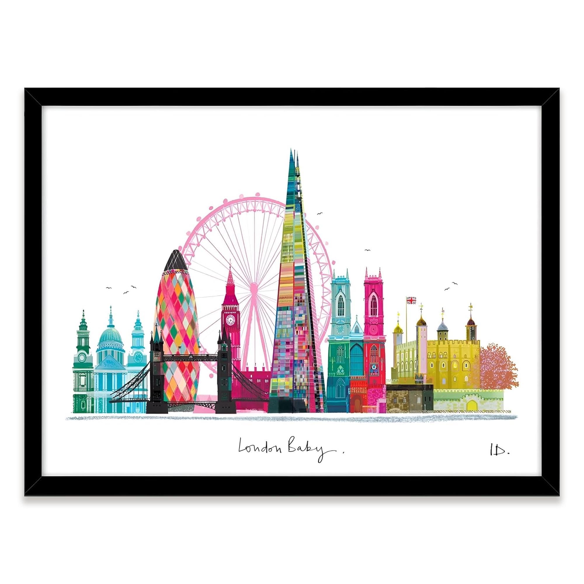 Artko Multicoloured London City Skyline Framed Wall Art - 'London Baby' By Ilona Drew - Contemporary Vibrant Architecture Artwork - Ready To Hang Home Décor - 42Cm X 32Cm