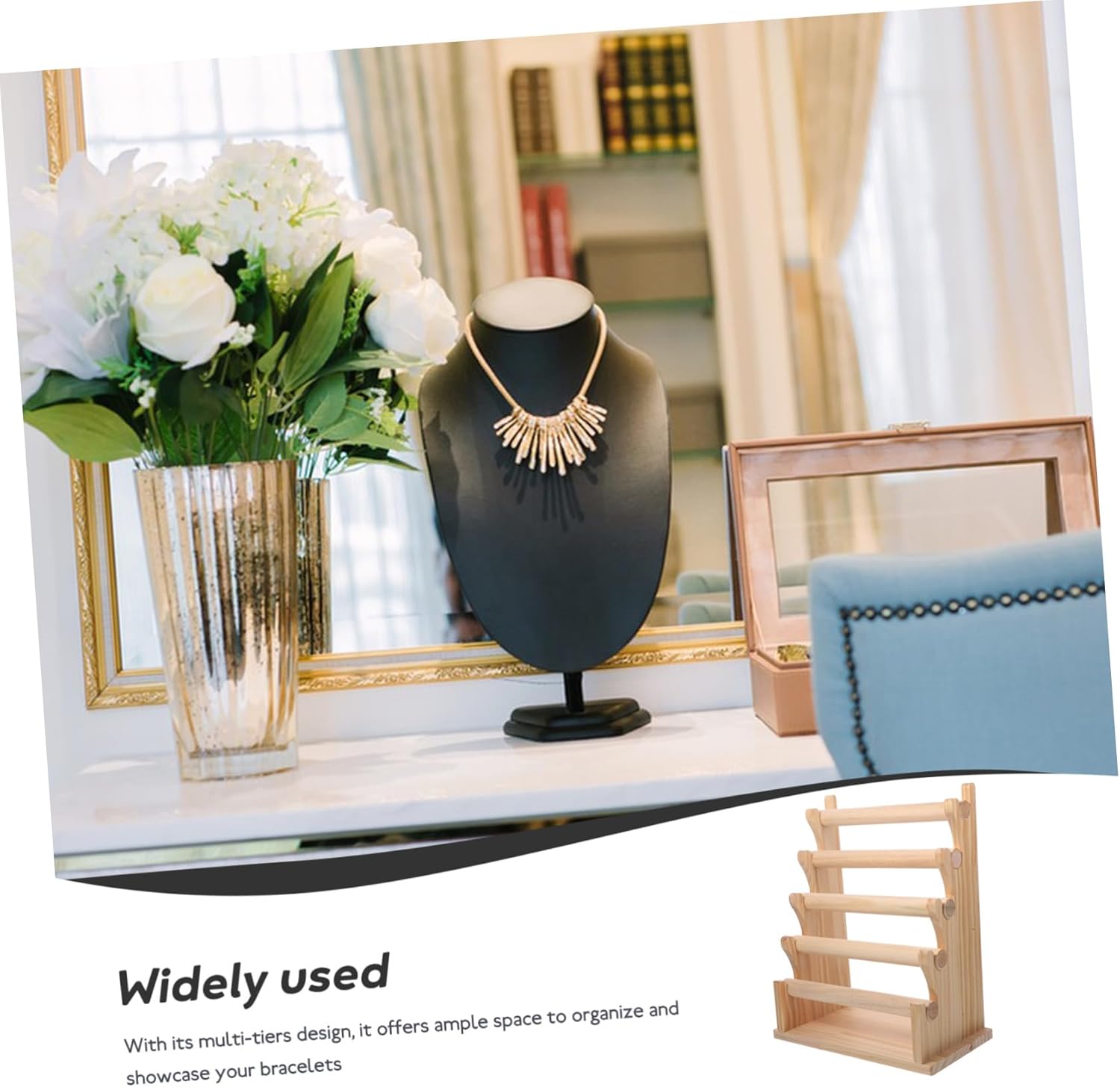Luxshiny Wood Jewelry Display Stand Multi-tier Solid Wood Organizer for Bracelets Earrings Necklaces Elegant Jewelry Storage Rack for Access to Accessories