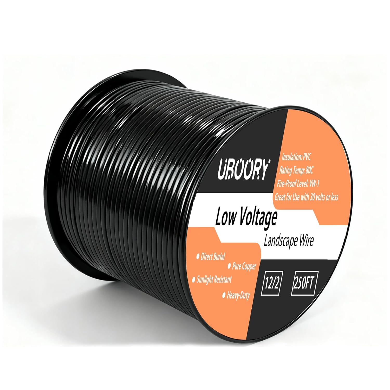 12 Gauge 2 Conductor 250FT, 12/2 Low Voltage Landscape Wire, for Low Voltage, Outdoor Direct Burial Electrical Wire