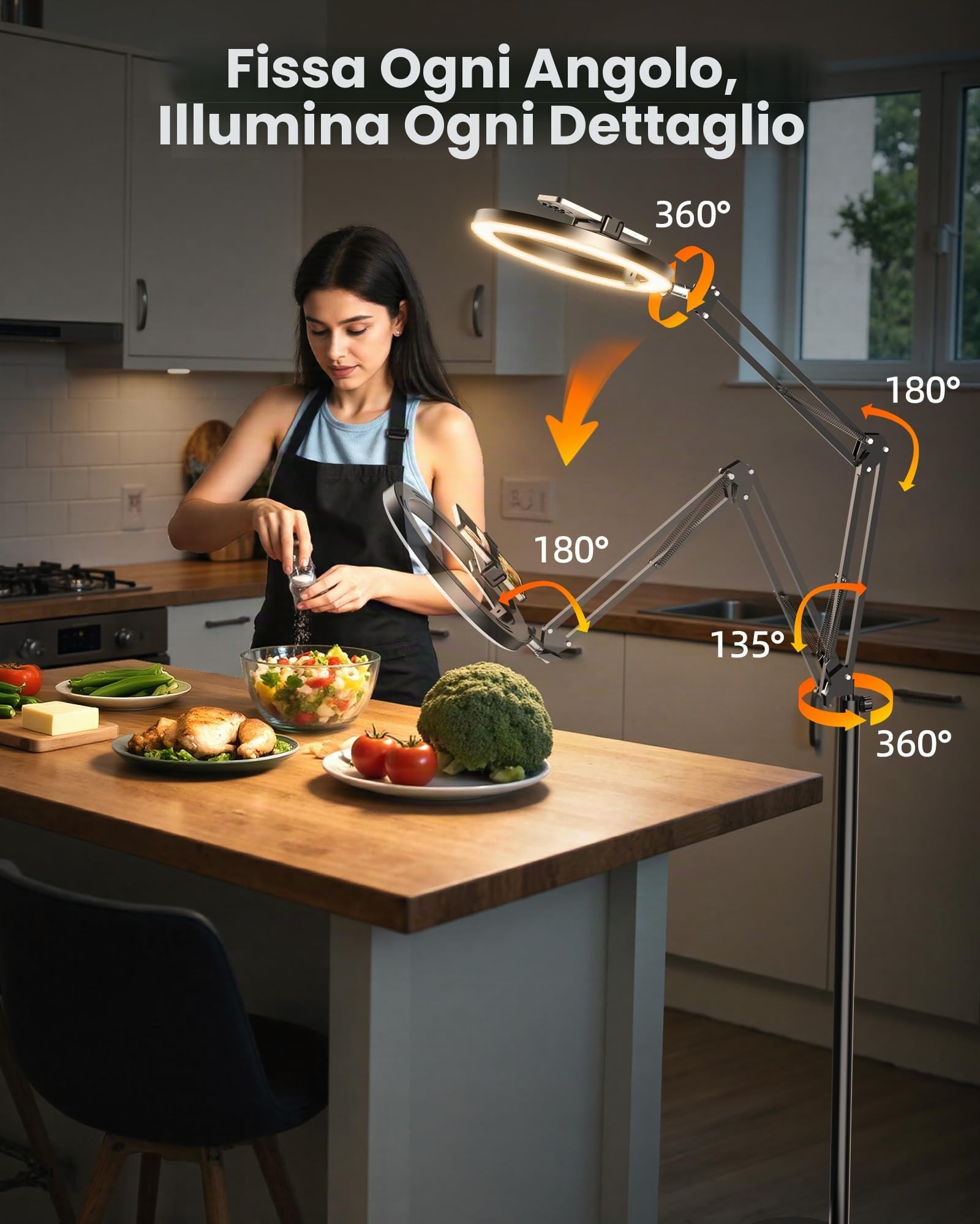 Evershop Luce ad anello flessibile da 70,8", altezza e 360°, con treppiede
