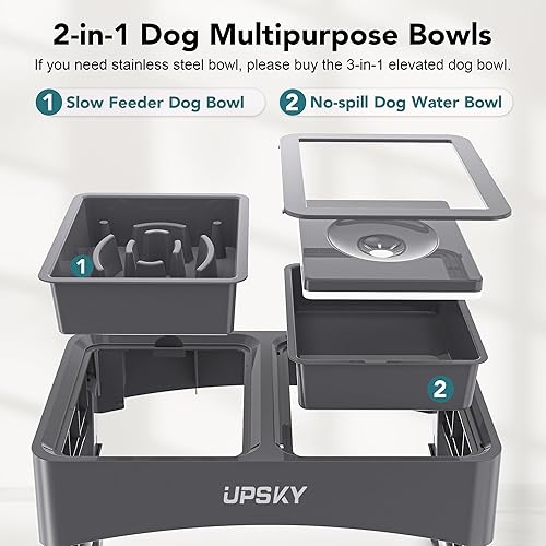 Miniatura 3 de UPSKY Cuencos elevados 2 en 1 para perros, alimentador lento, 4 alturas ajustables, soporte elevado para perros, dispensador de tazón de agua para