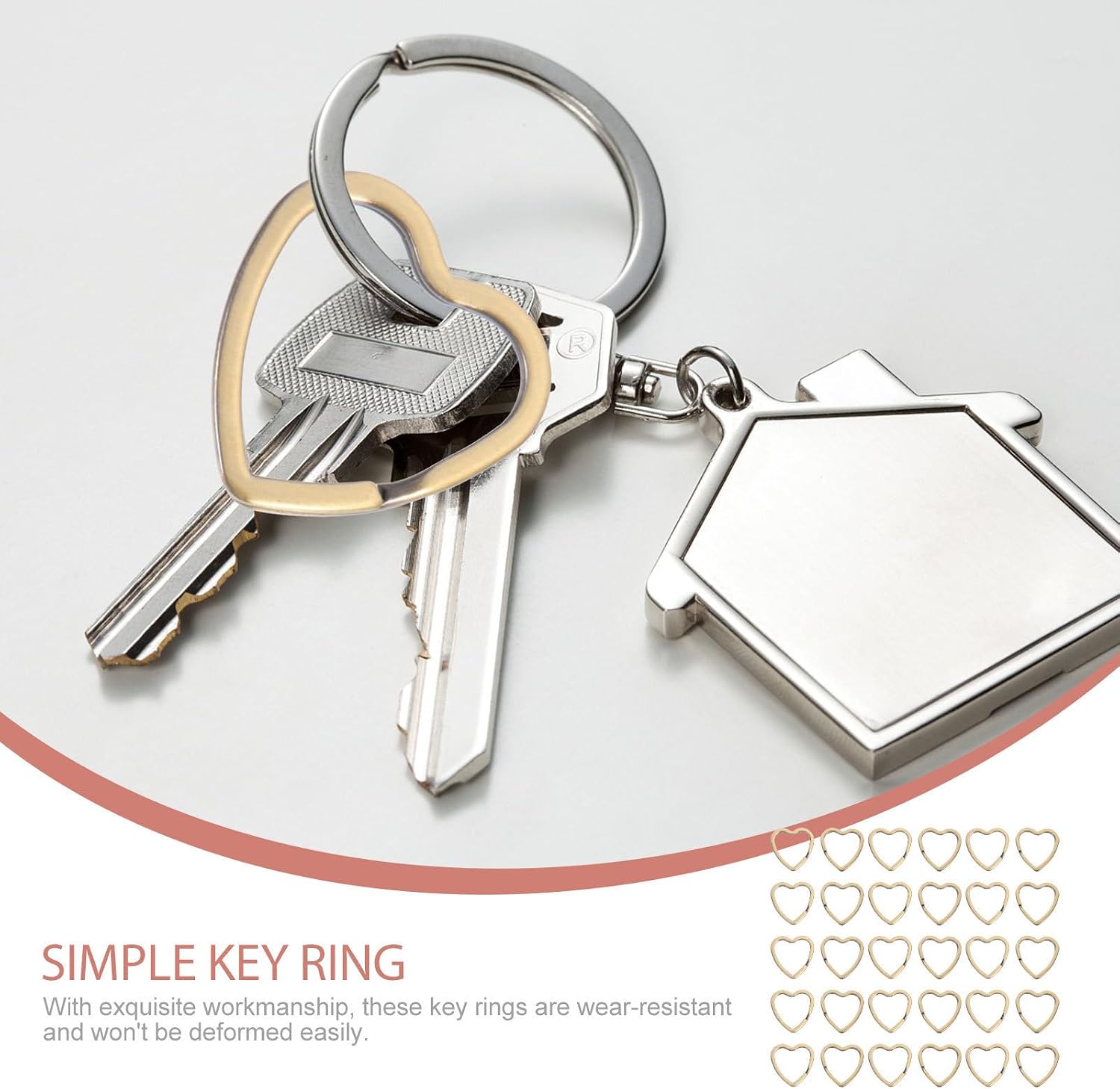 30pcs Heart Shape Iron Key Ring for DIY Jewelry Decoration Golden image 3