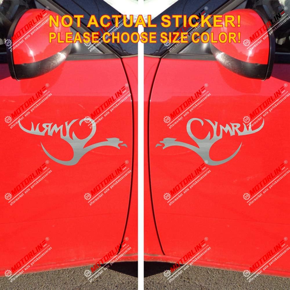 Pair Wales Cymru Letters Red Dragon Decal Sticker Welsh Y Ddraig Goch Car Vinyl (Silver, 4''(10.2cm))
